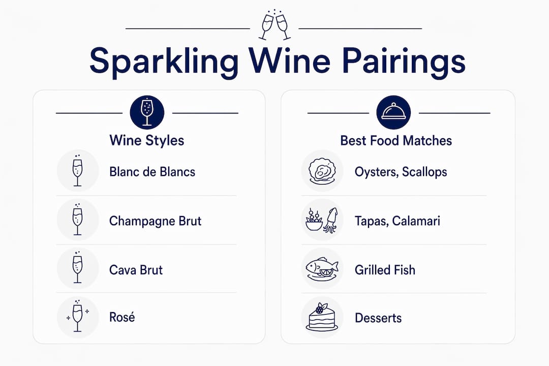 Infographic showing sparkling wine styles and food pairs