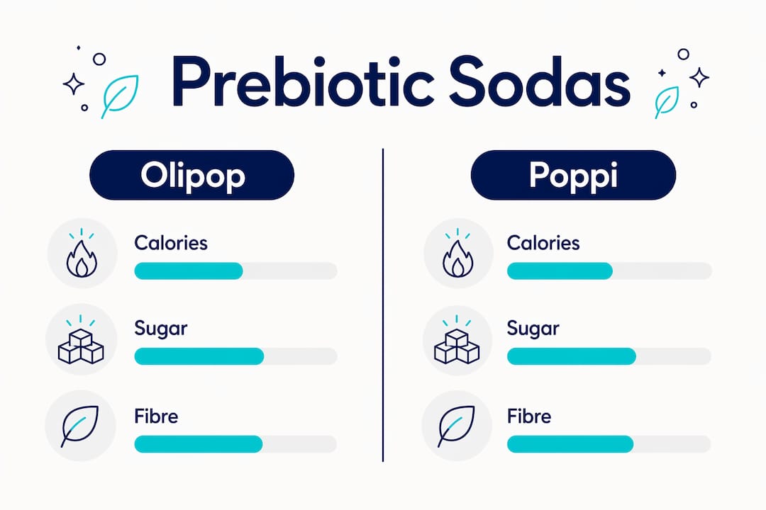 Infographic comparing Olipop and Poppi prebiotic soda nutrition