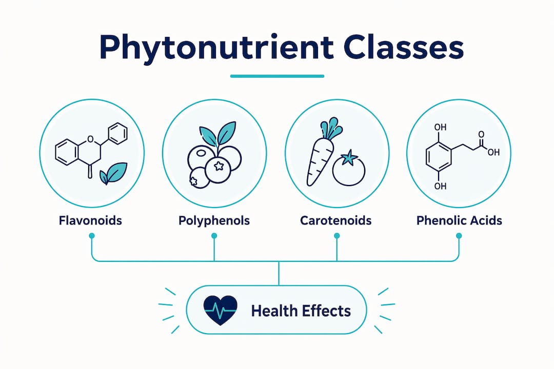 Infographic showing phytonutrient classes and benefits
