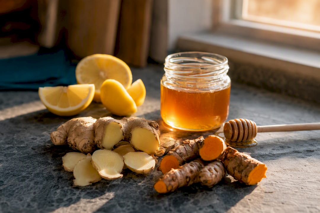 Natural vitamin drink ingredients close-up