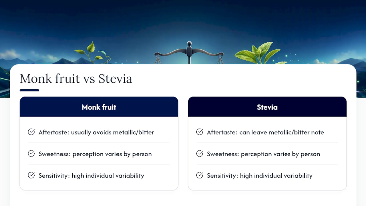 Comparison infographic of monk fruit and stevia sweeteners