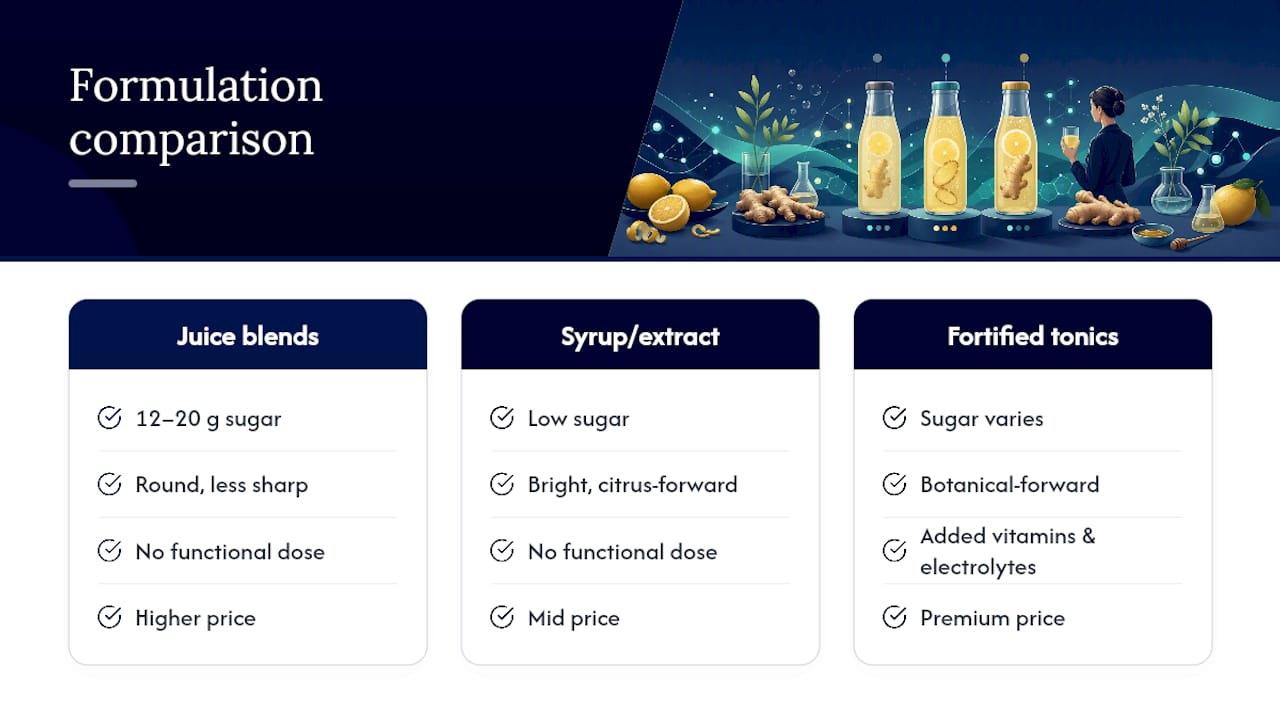 Comparison of three lemon ginger tonic formulations