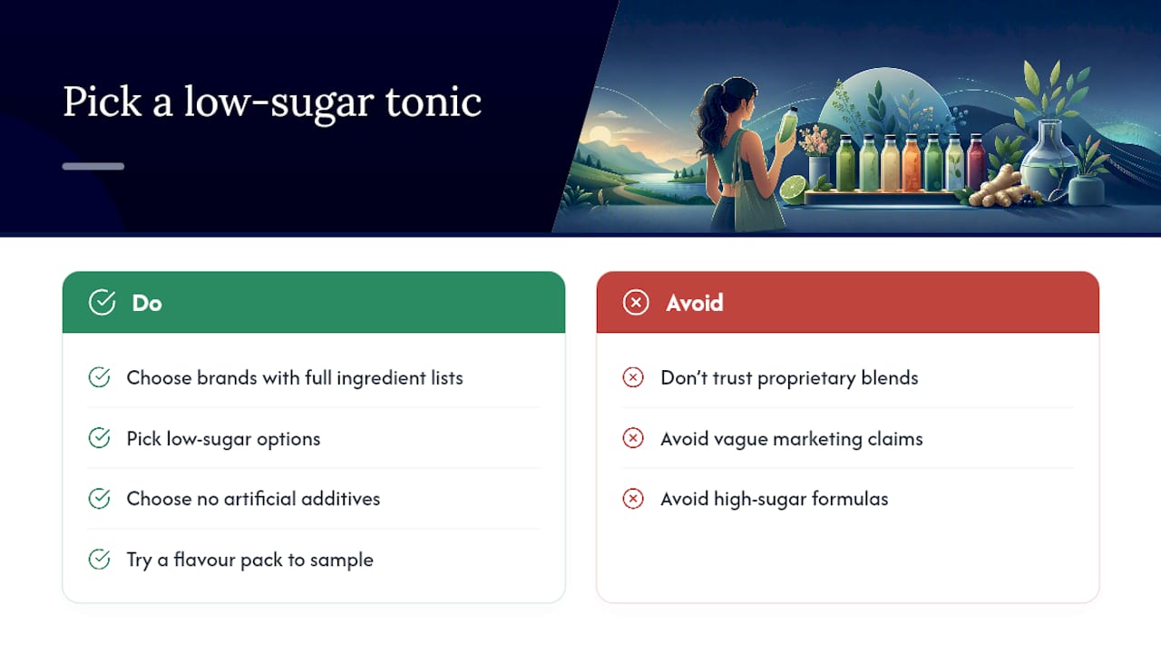 Try a low-sugar tonic without the guesswork of decoding labels — overview diagram