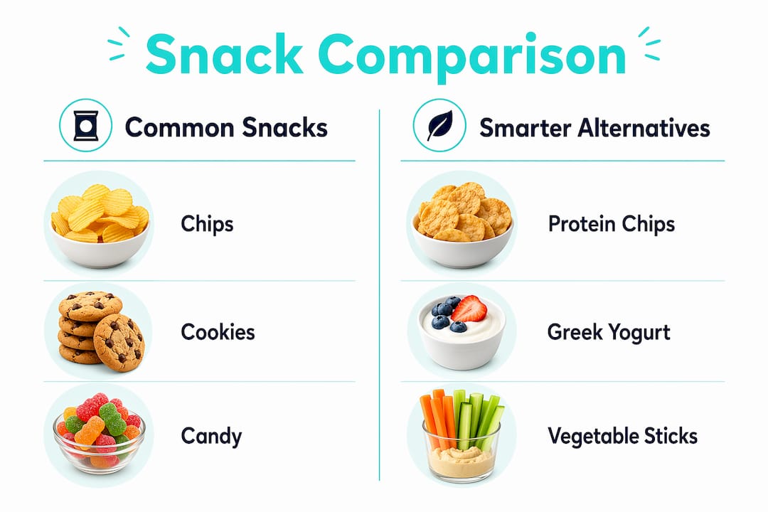 Infographic comparing common snacks to smarter alternatives