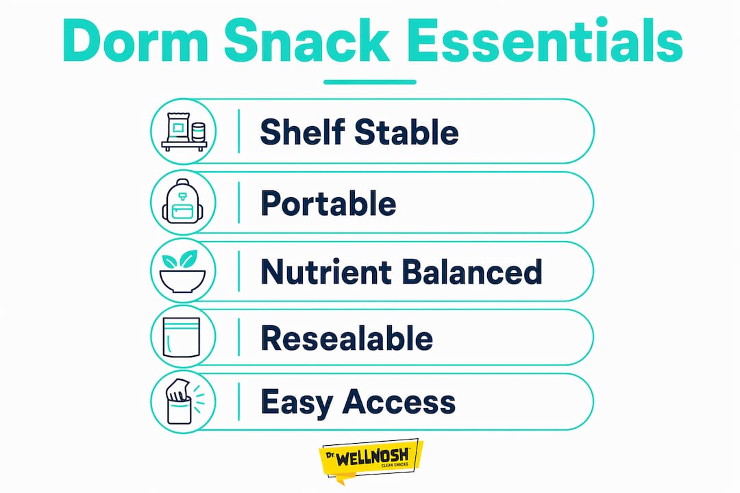 Infographic illustrating key dorm snack features