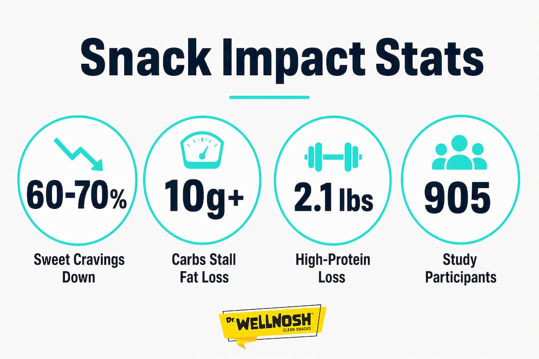 Infographic showing key statistics about snacks and fat loss