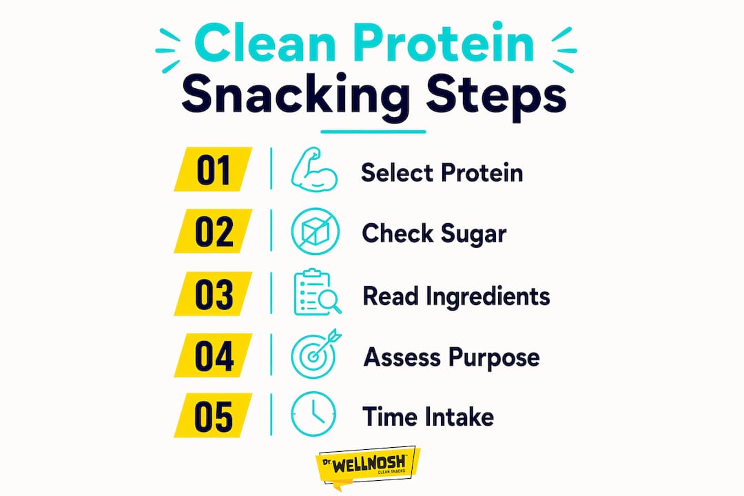 Infographic showing key steps for clean protein snacking