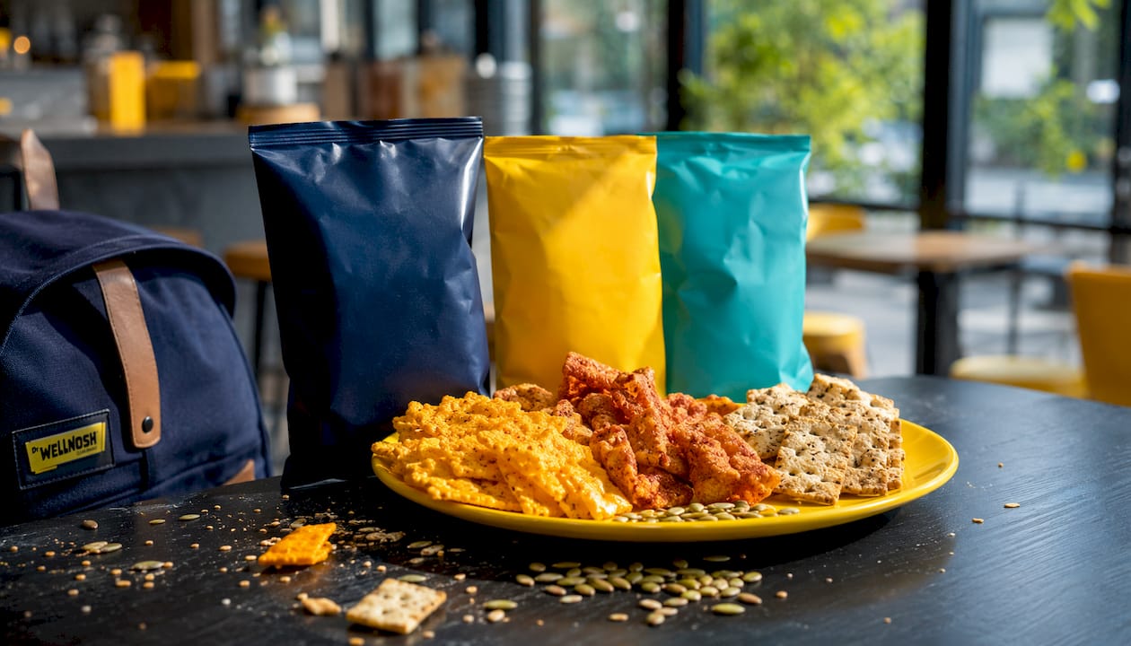 Assorted store-bought keto chip alternatives on plate
