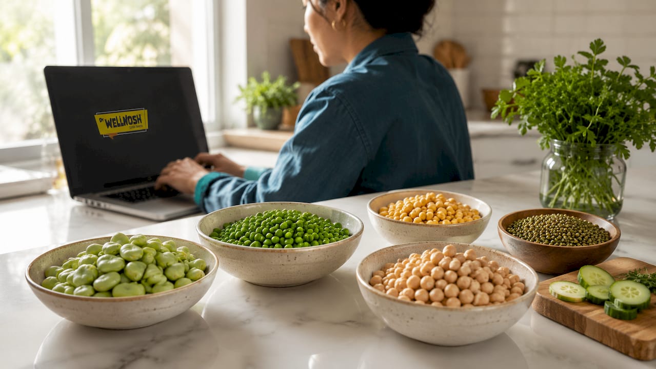 Assorted plant protein legumes in bowls