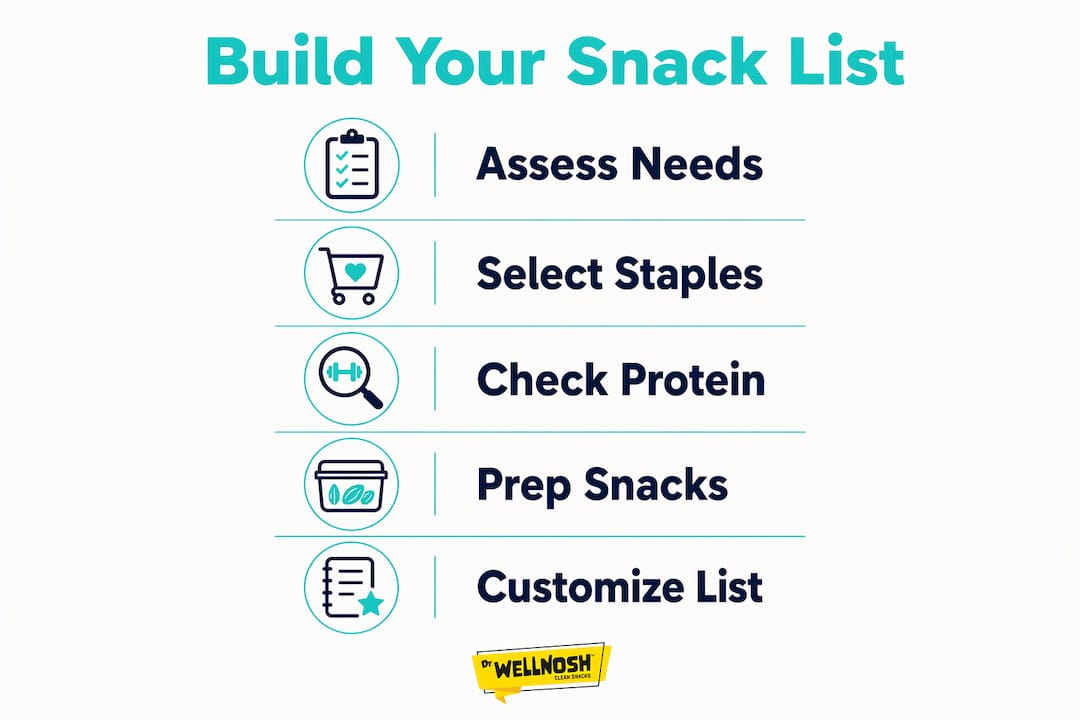 Infographic illustrating steps to build clean snack list