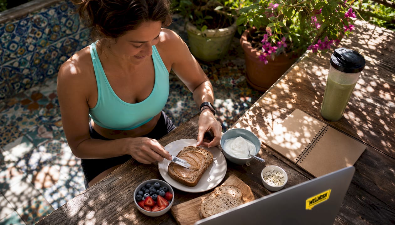 Woman preparing protein-focused bulking snack