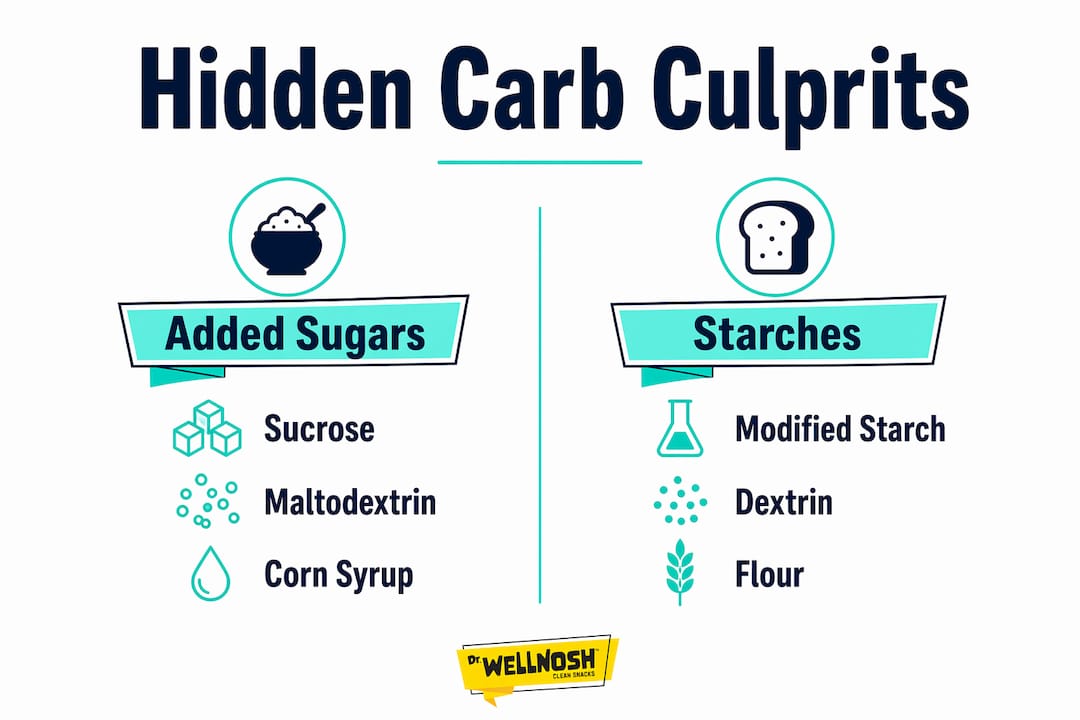 Infographic showing common hidden carb ingredients