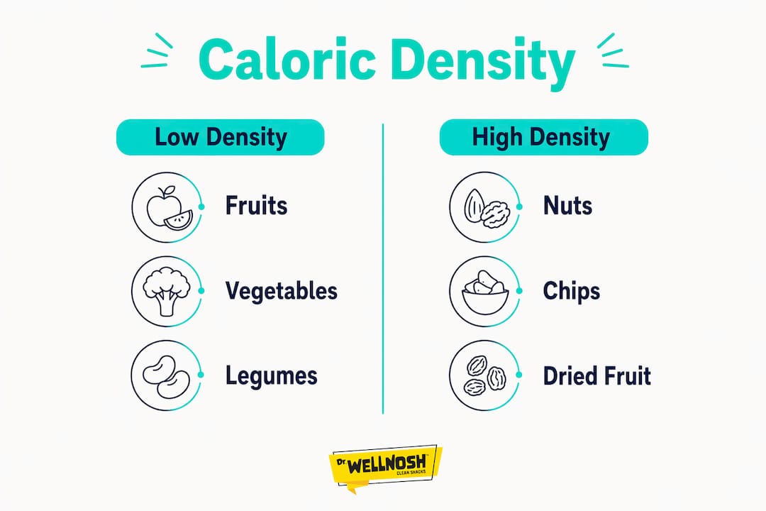 Infographic comparing low and high caloric density snack categories