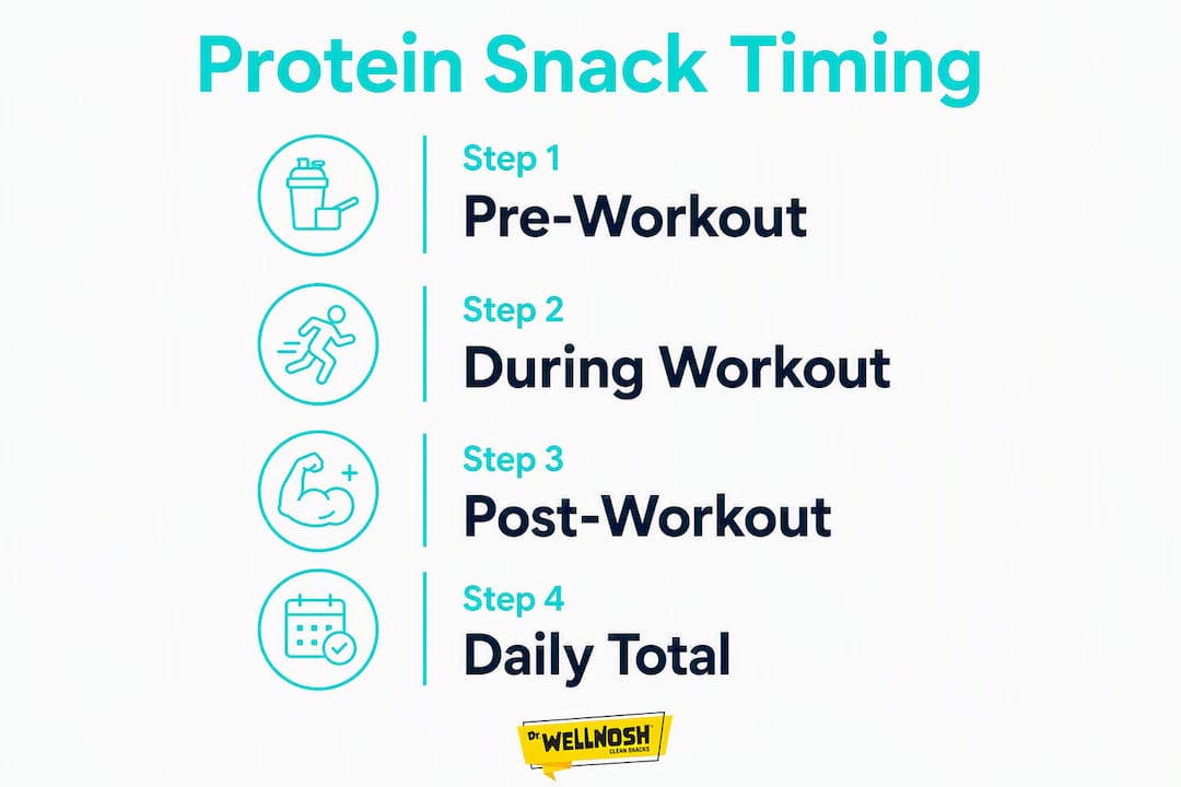Infographic showing protein snack timing steps