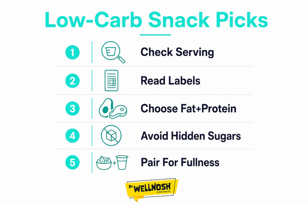Infographic showing low-carb snack selection steps