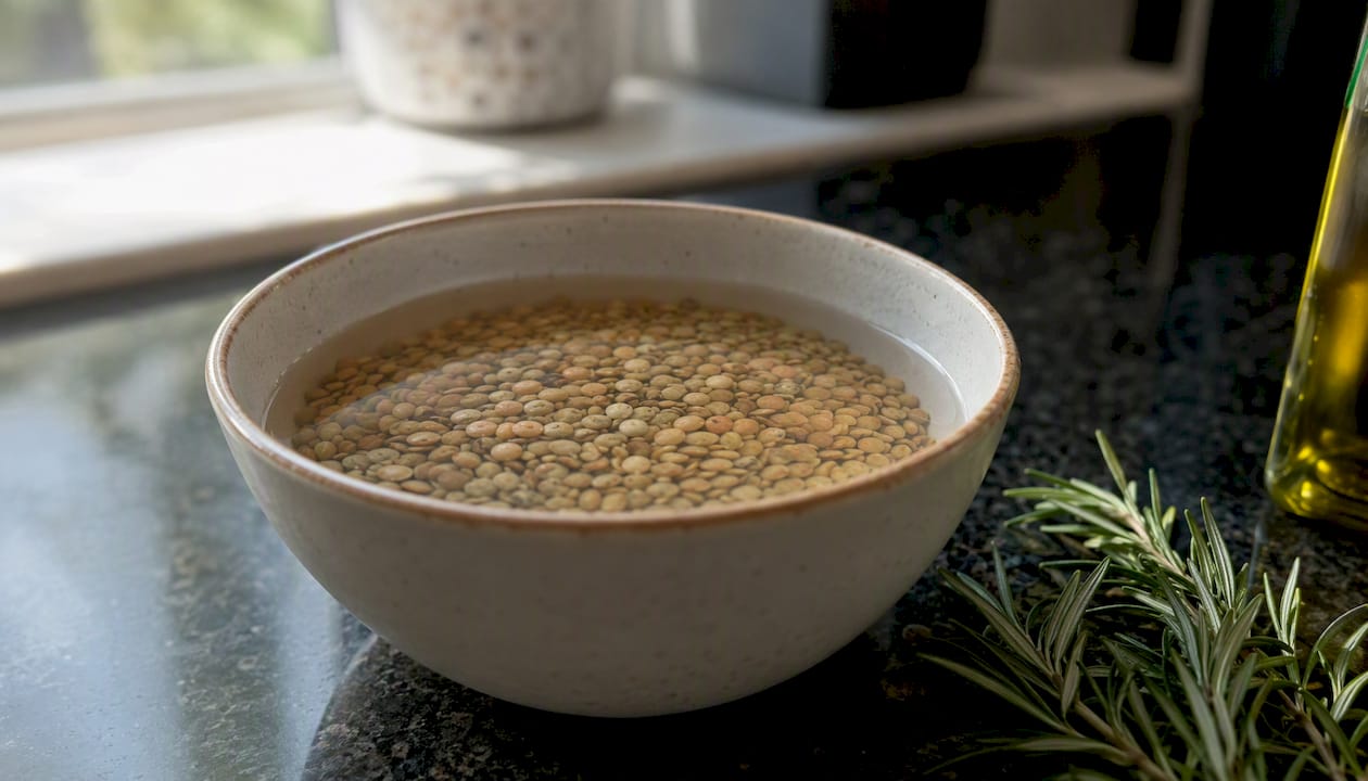 Soaking chickpeas in glass bowl kitchen