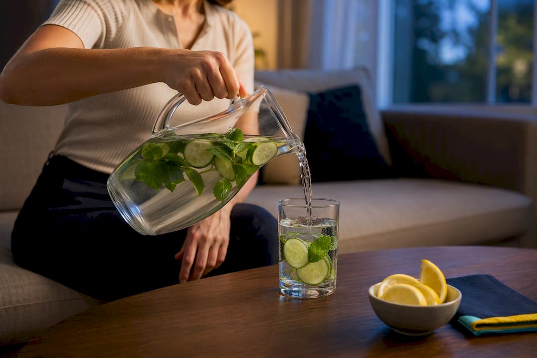Cucumber mint water pitcher for movie night