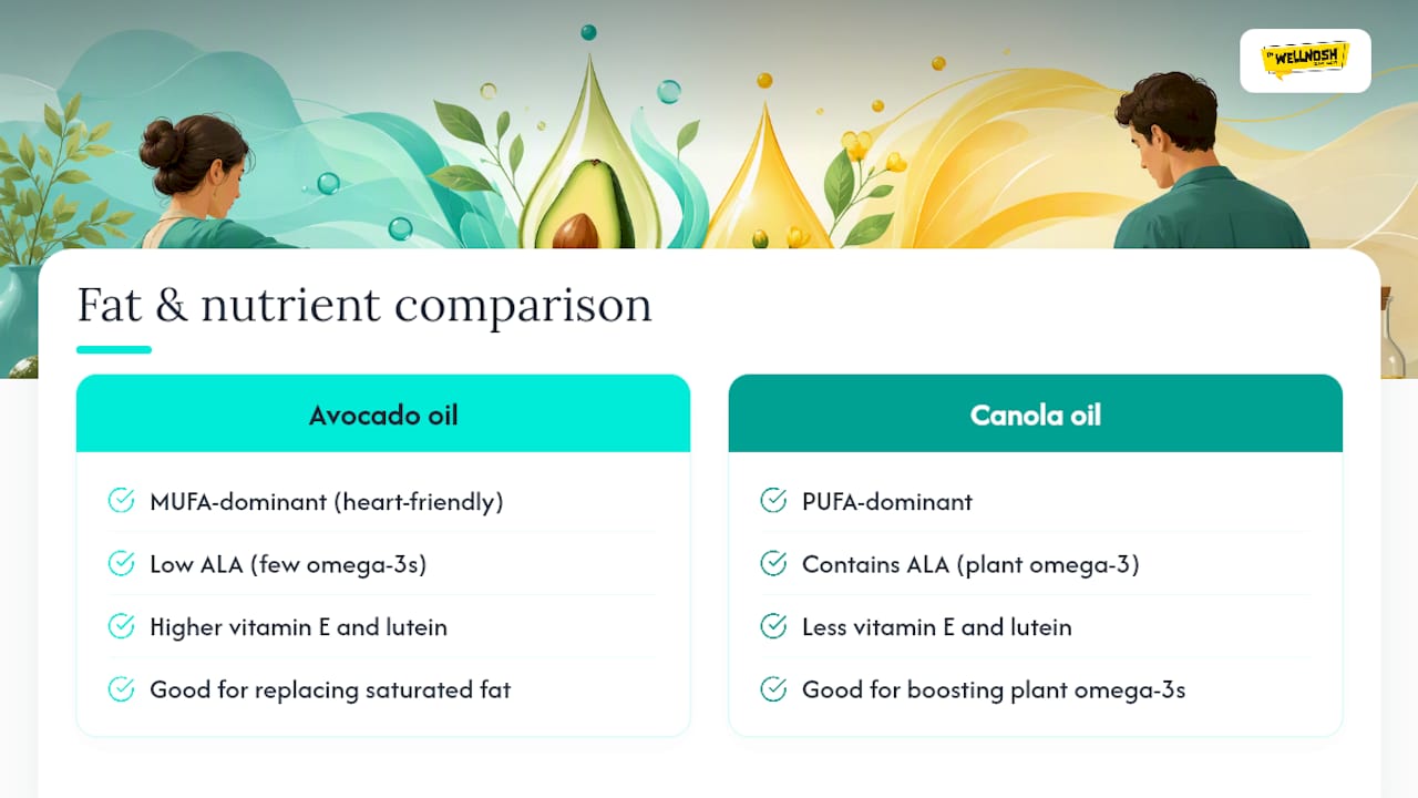 Avocado and canola oil nutrient comparison