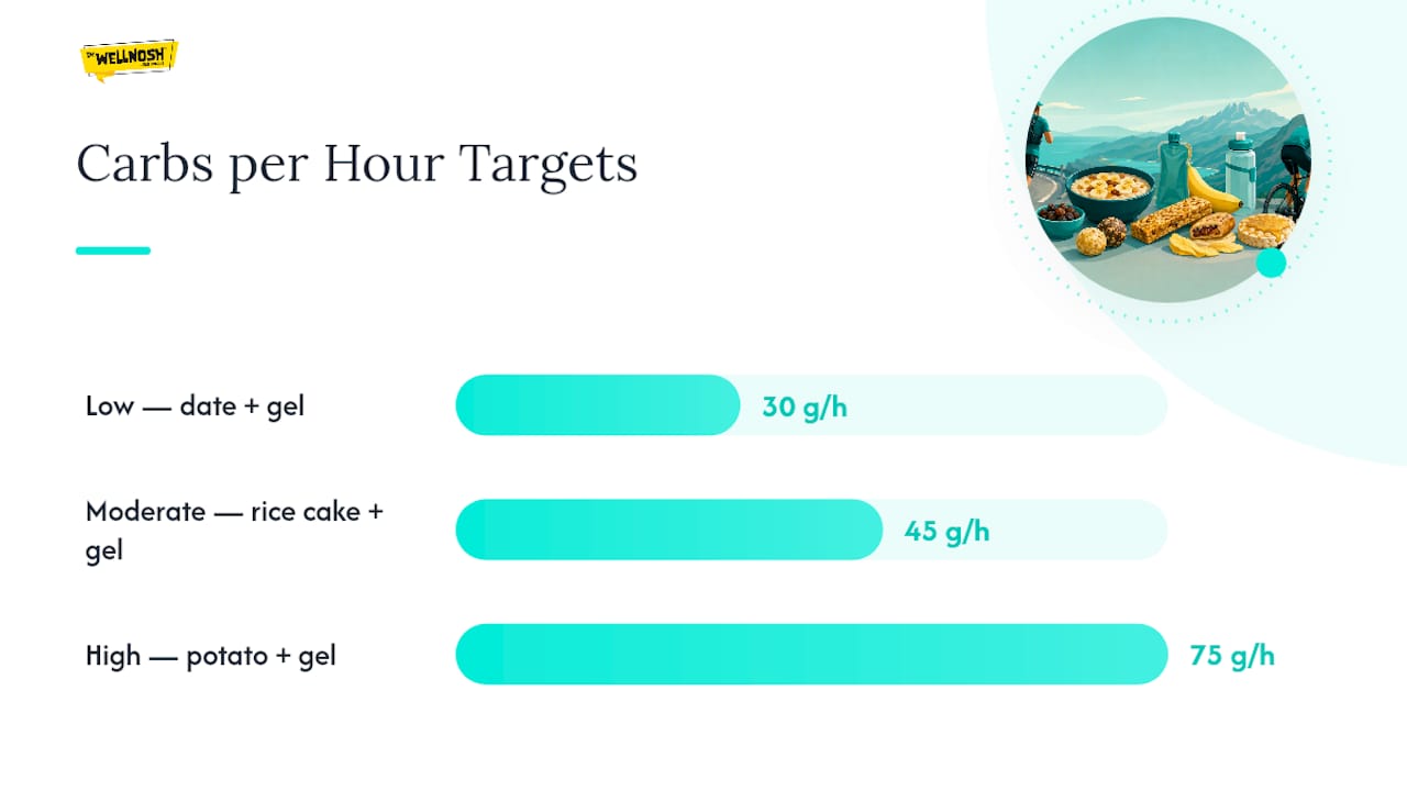 Carbohydrate intake range per hour