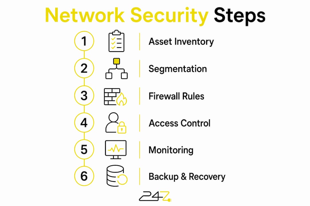 Infographic outlining healthcare network security steps