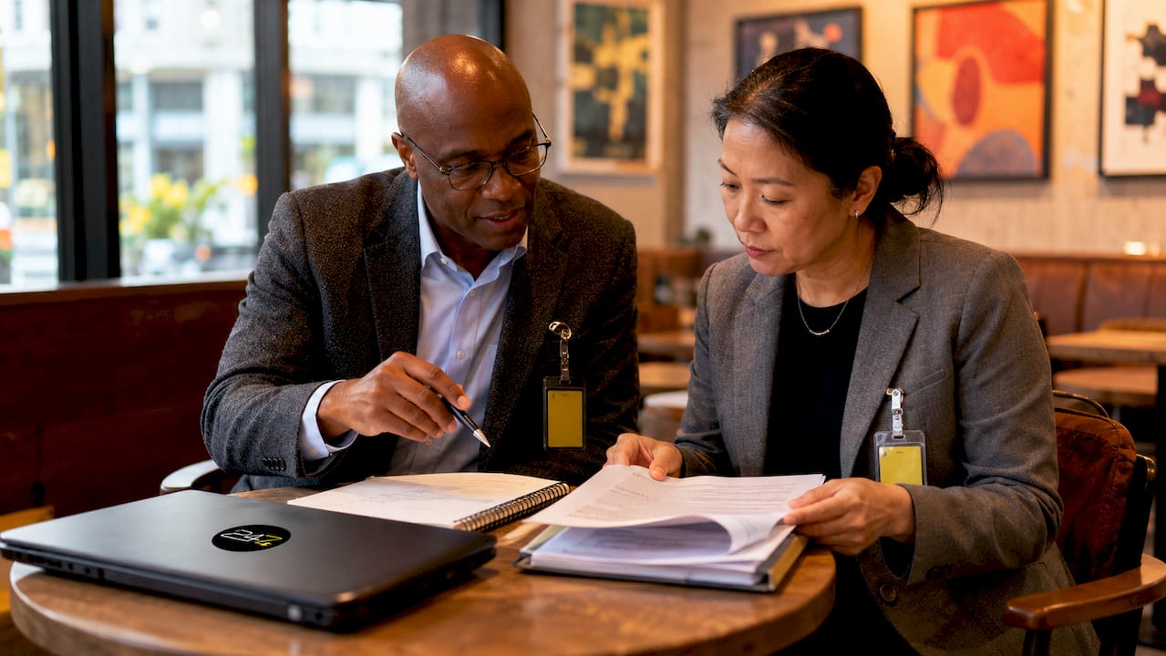 Two specialists discussing HIPAA compliance features