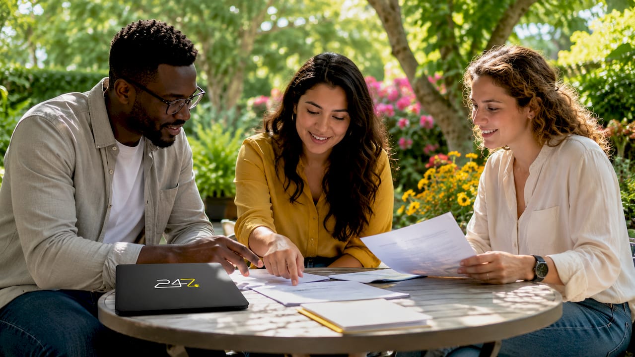 Employees collectively reviewing cybersecurity roles