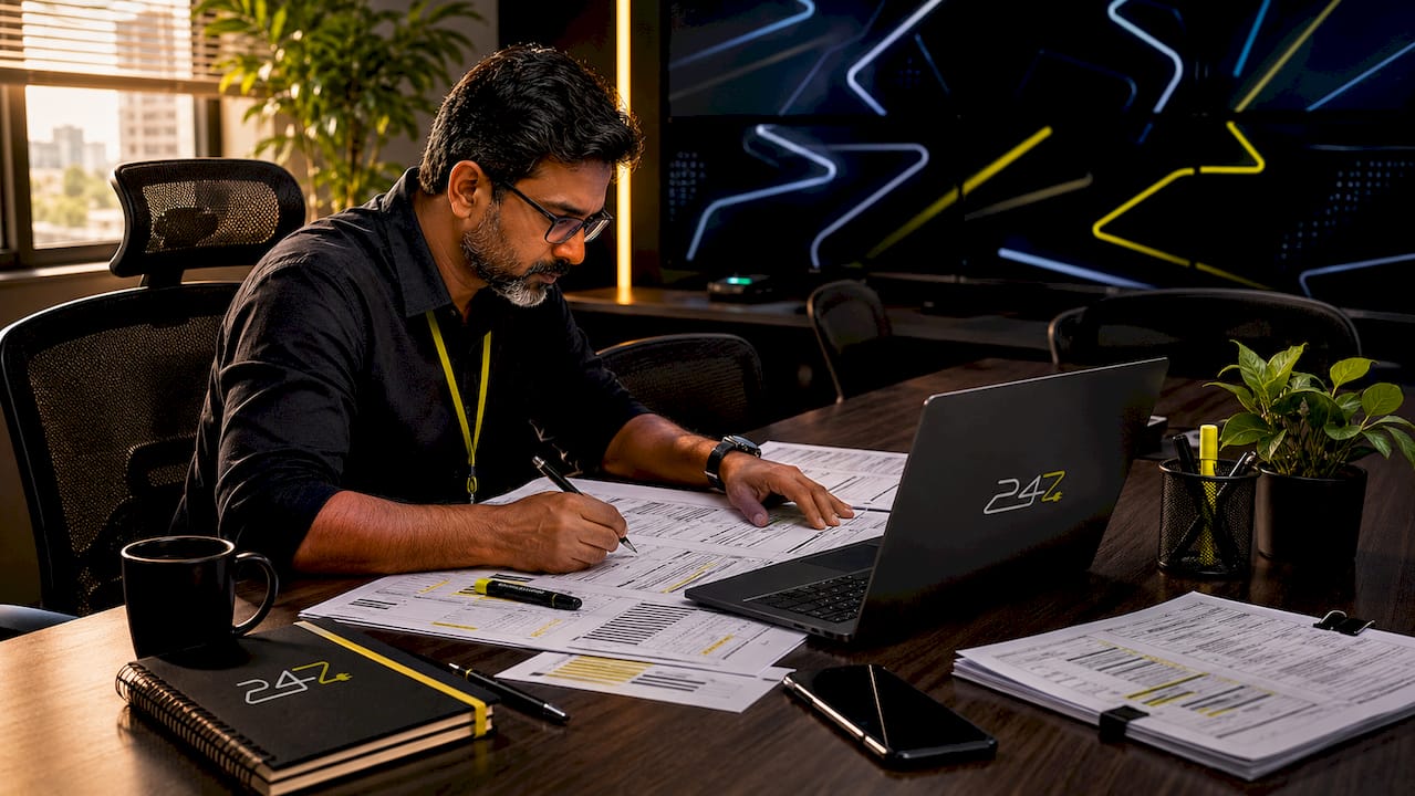 Security analyst working at financial data desk