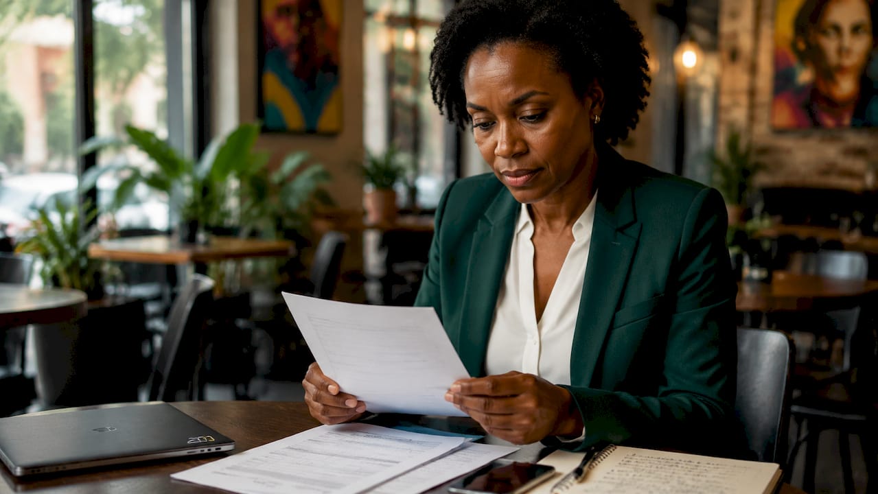 Businesswoman reviewing IT service proposals