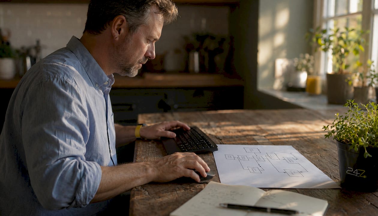 Hands operating remote IT support tools and documentation