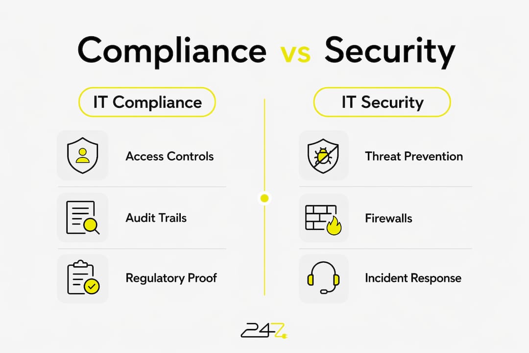 Infographic comparing IT compliance and security