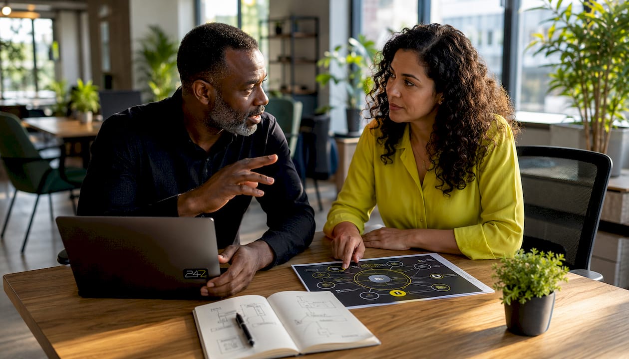 Two professionals discussing ERP IT services