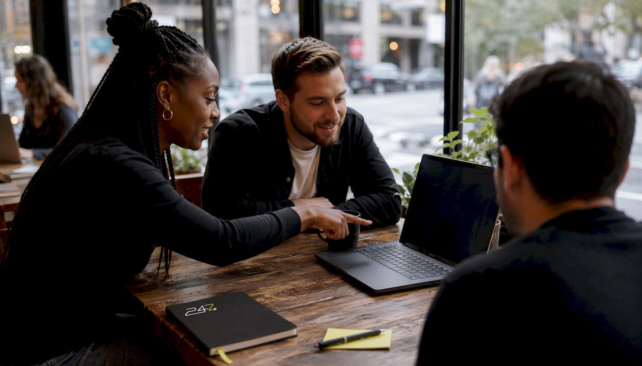 Two IT agents reviewing workload routing