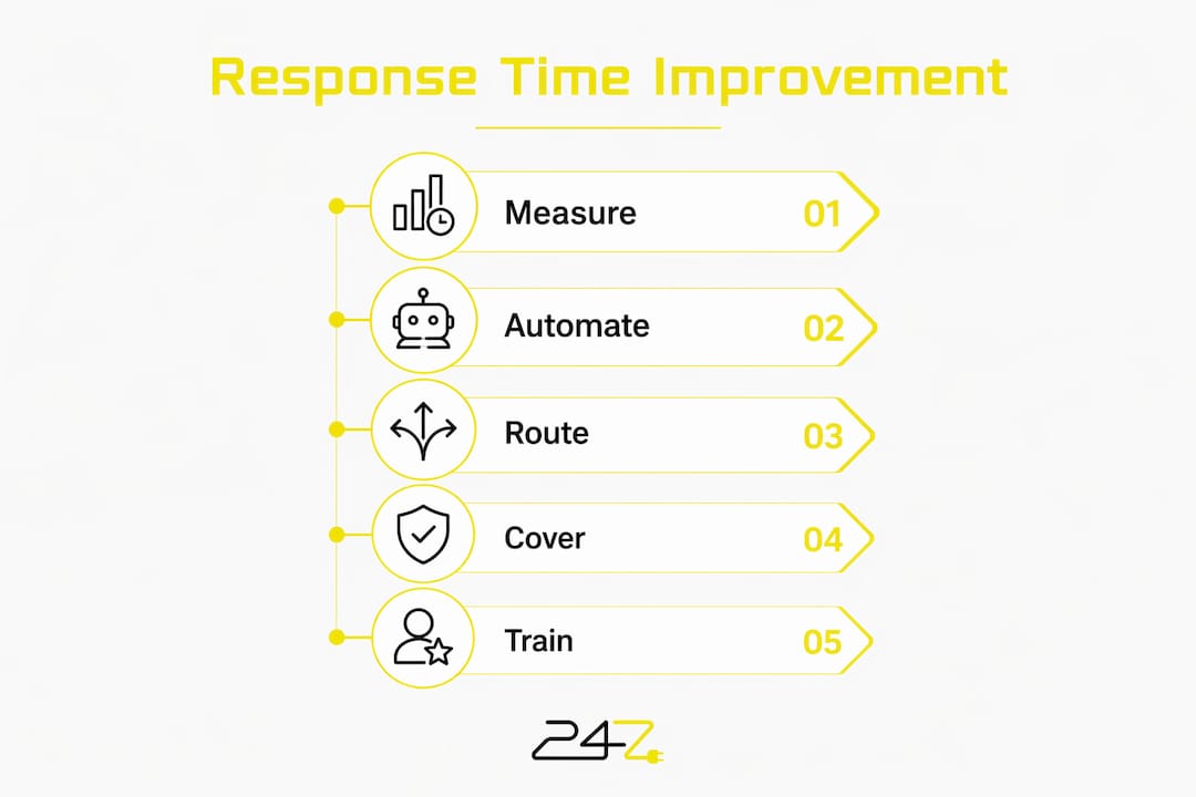Infographic showing IT support response time improvement steps