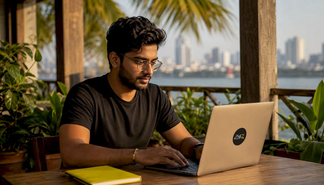 Hands typing on laptop using AI tools