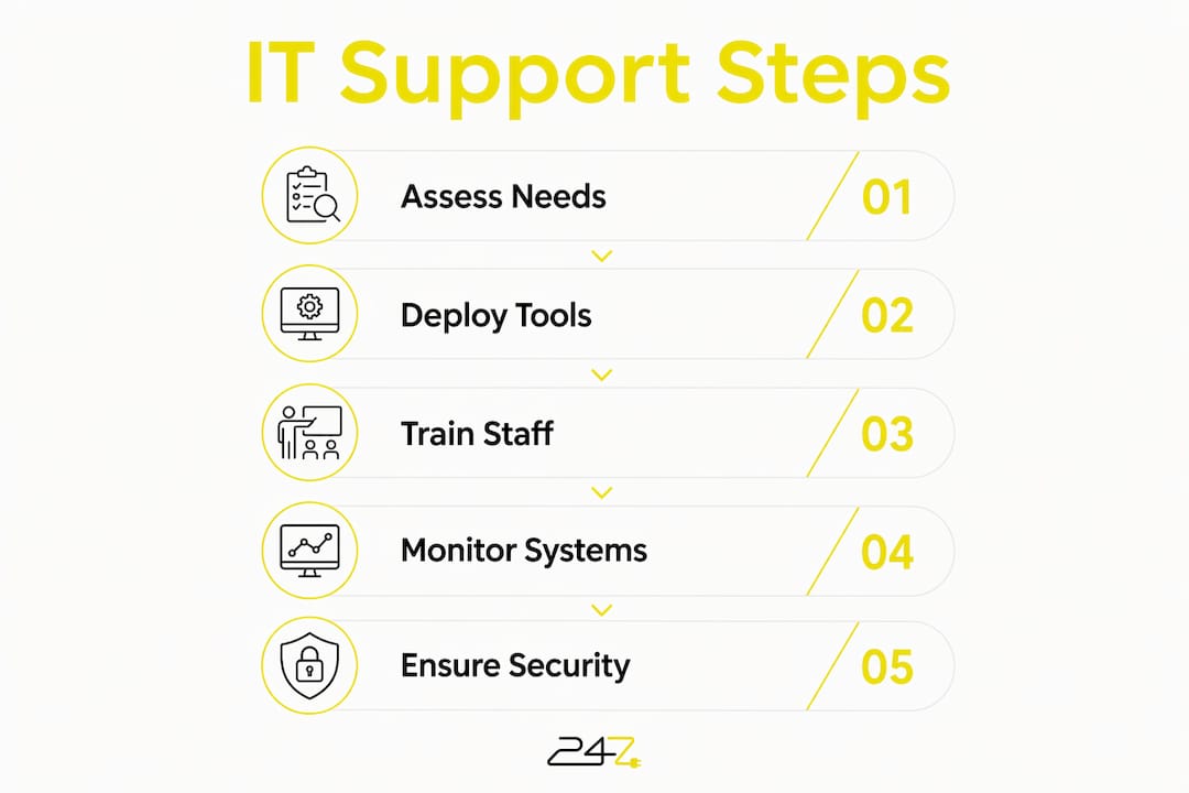 Infographic showing IT support workflow steps