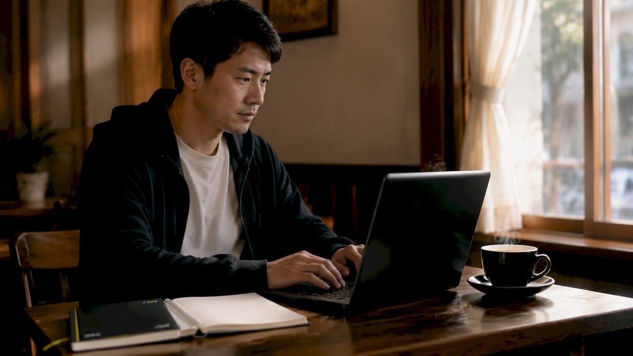 Hands updating software on laptop