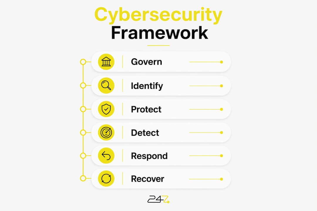 Infographic showing cybersecurity framework steps