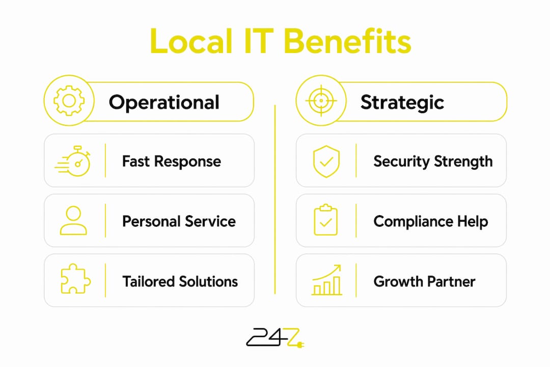 Infographic comparing local IT operational and strategic benefits