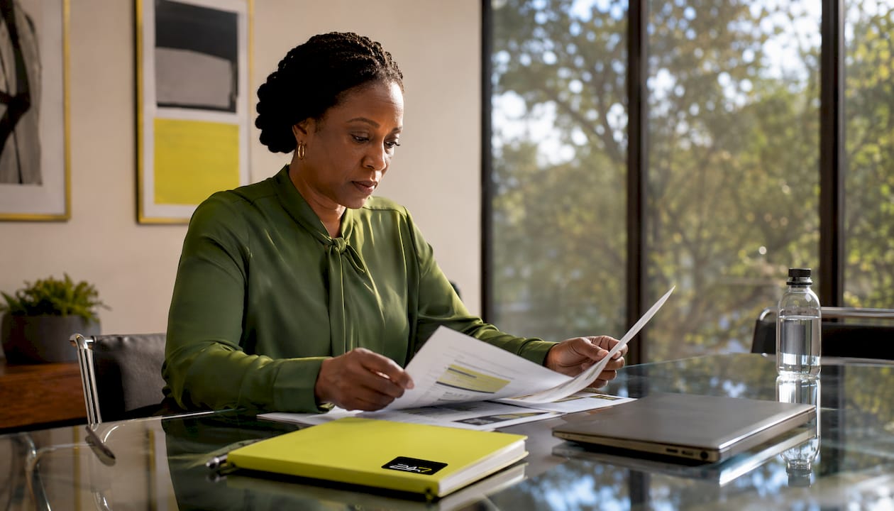 IT manager reviewing ransomware policy in accounting office
