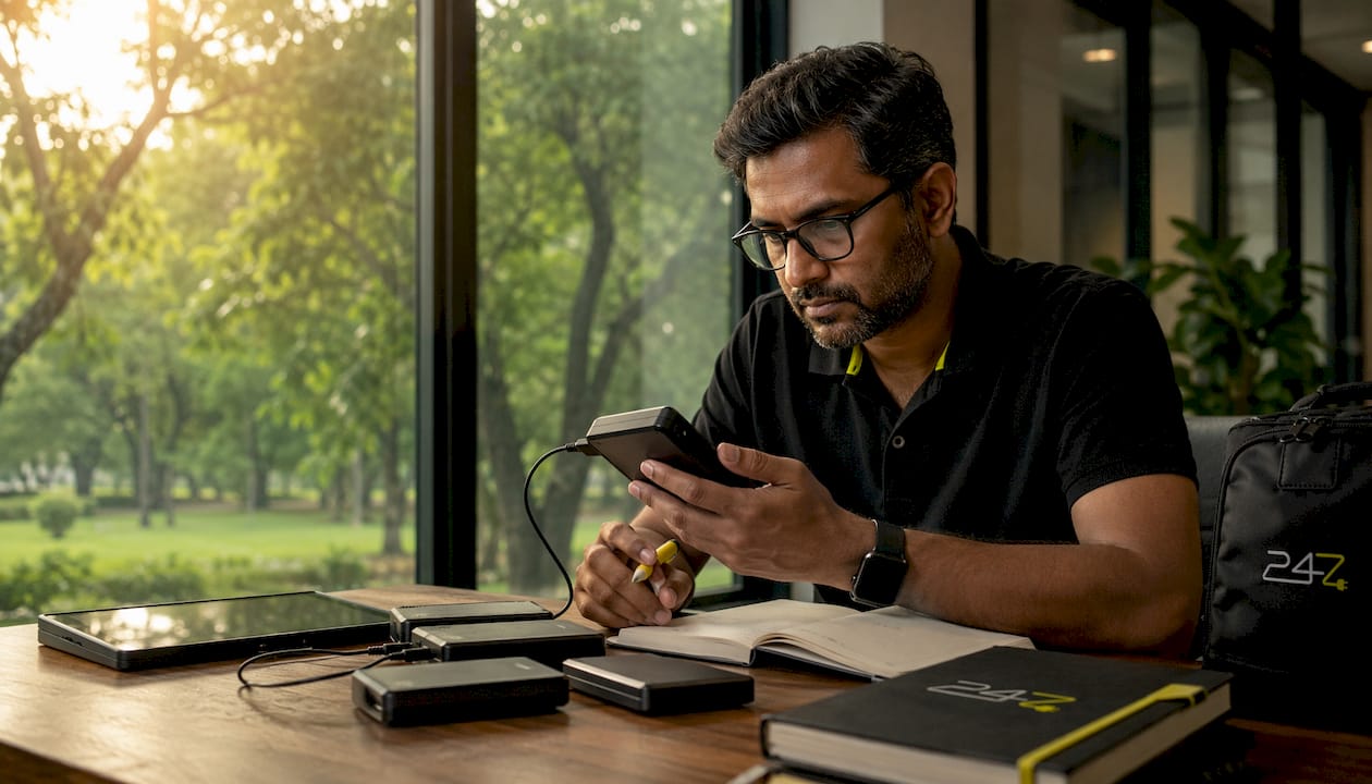 IT specialist inspecting encrypted backup drives