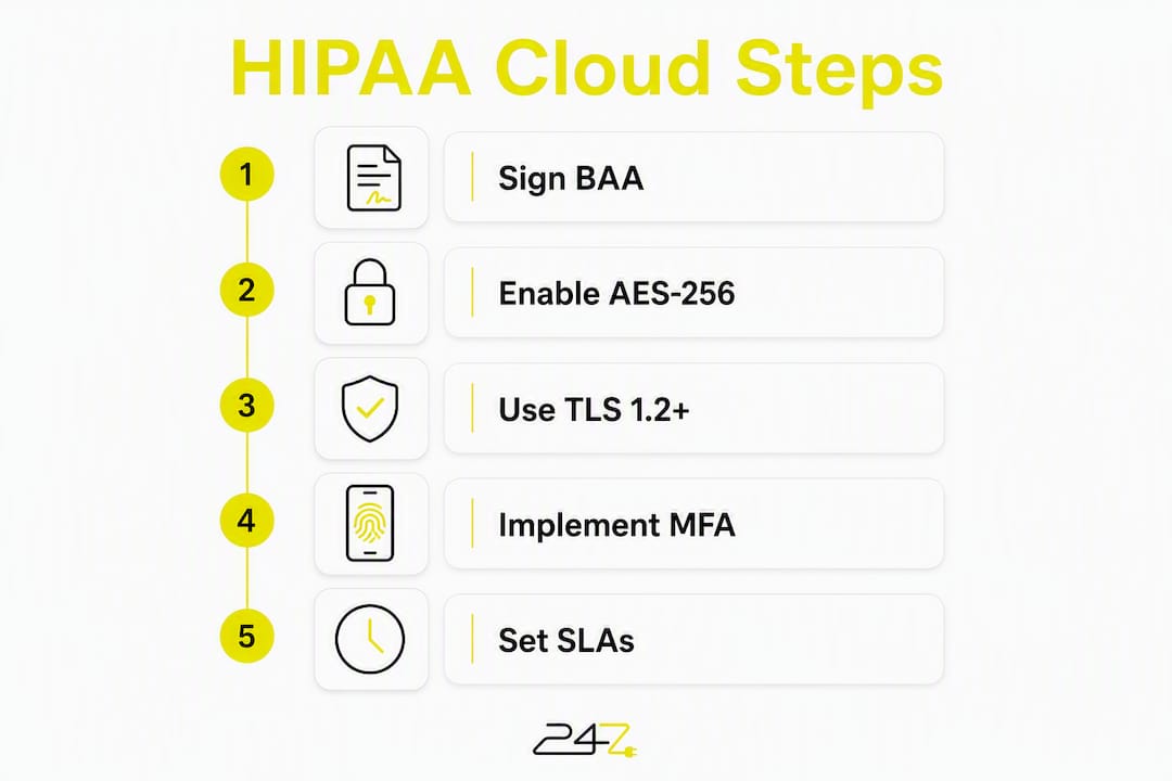 Infographic with steps for HIPAA cloud compliance