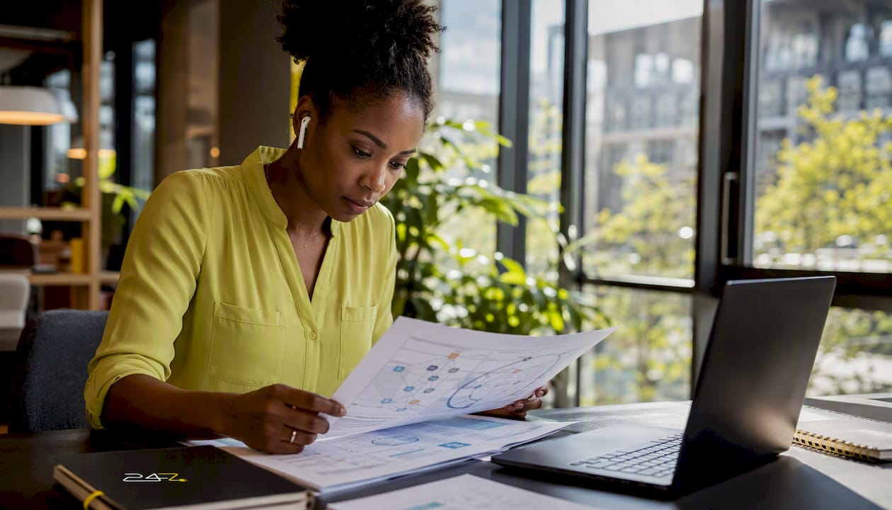Cybersecurity analyst reviewing encryption diagrams
