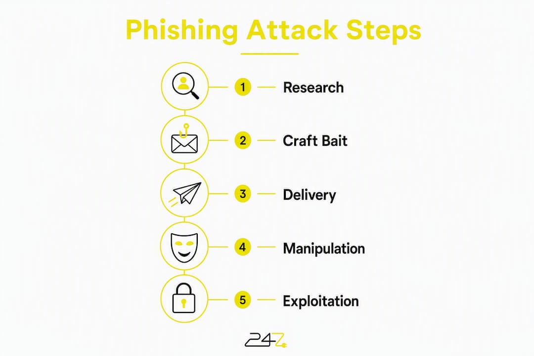 Infographic showing phishing attack steps overview