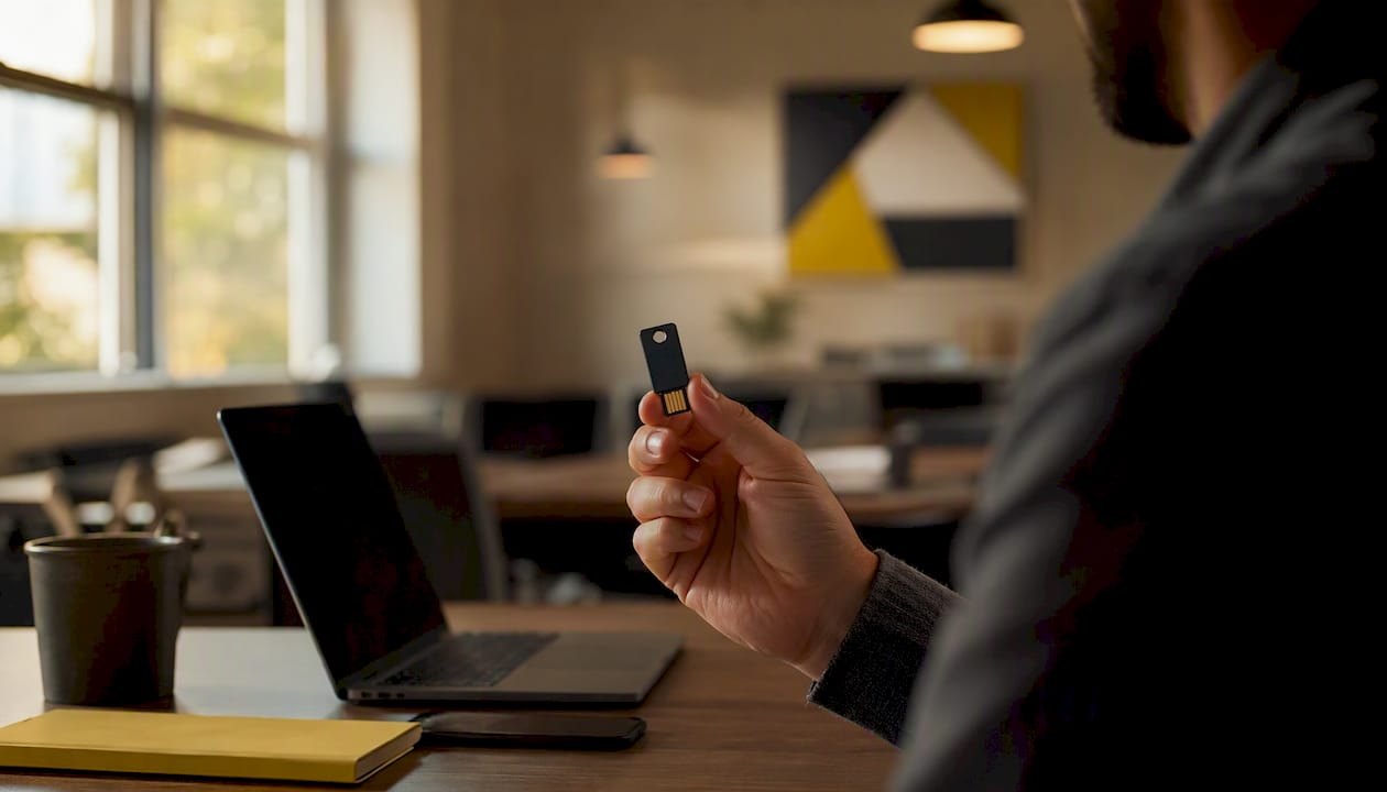 Hand holding EMR MFA hardware key