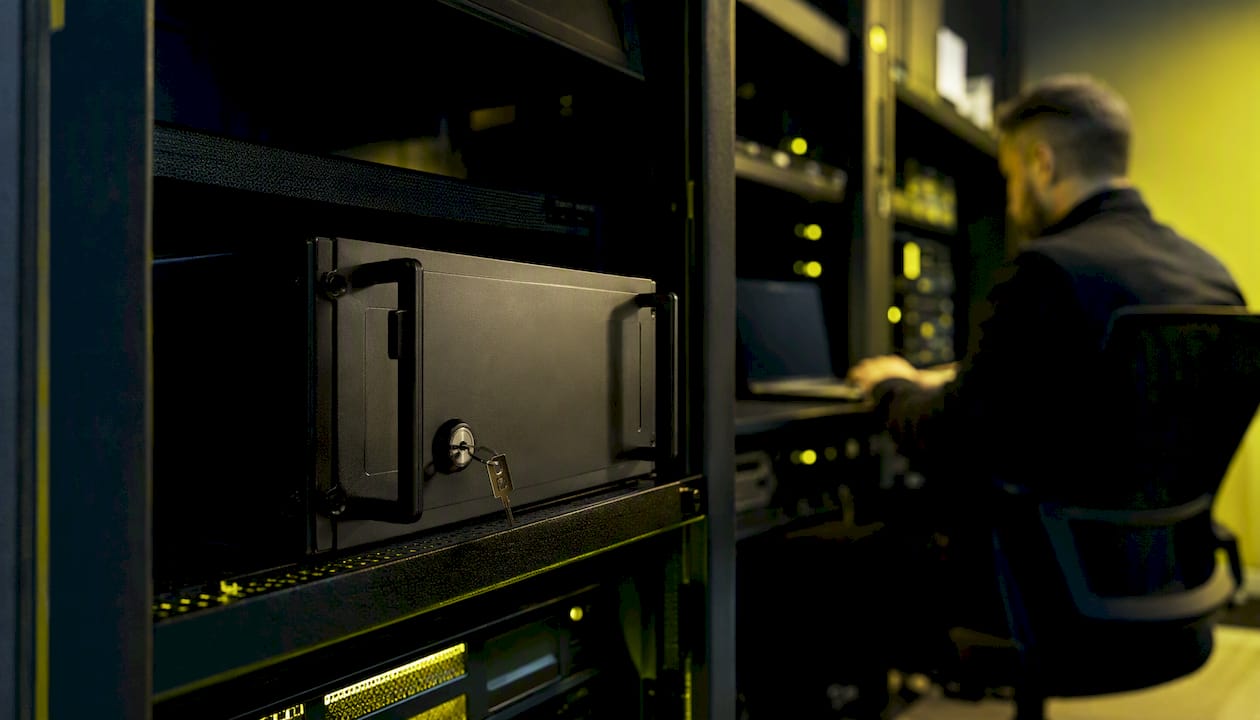 Locked data storage device in secure center