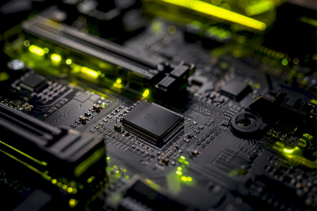 Close-up of TPM chip on motherboard