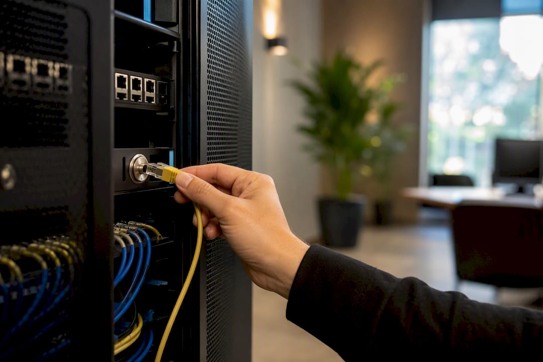 Hand locking network cable for data privacy