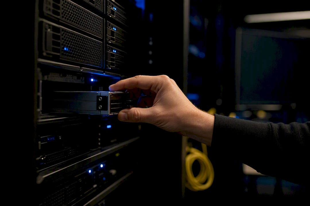 Hand inserting HSM device into server rack