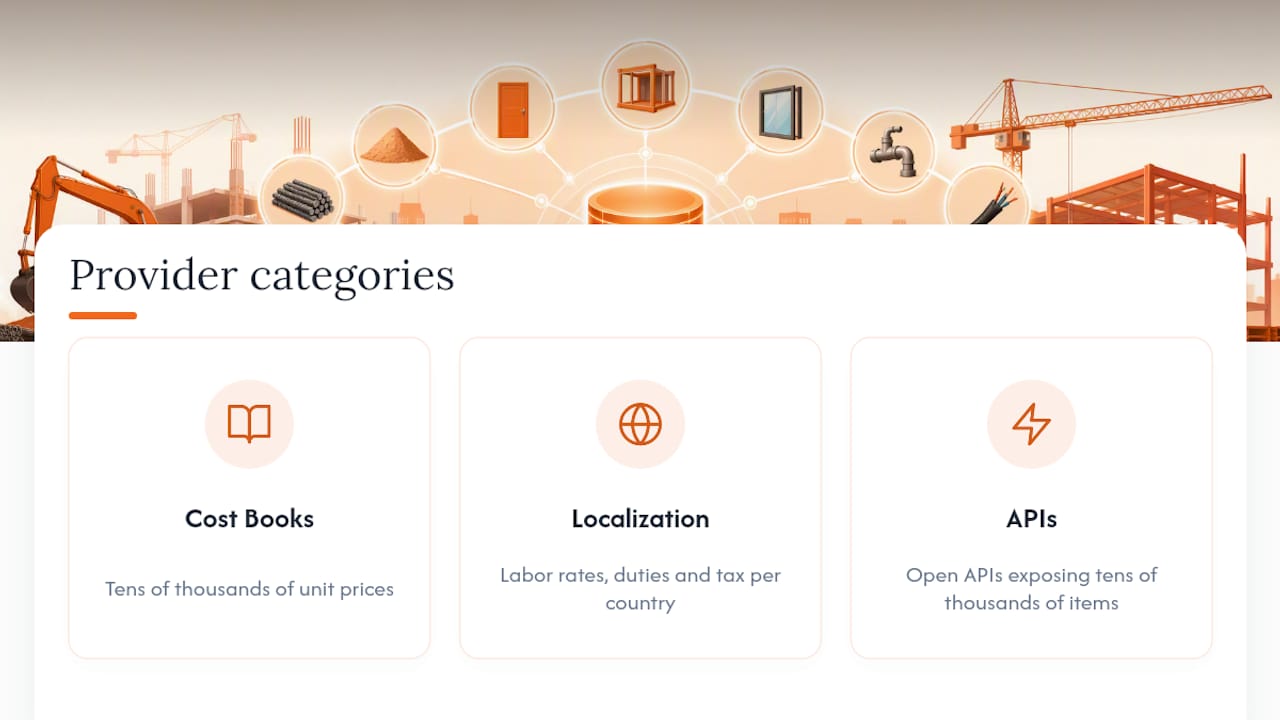 Three construction cost database provider categories