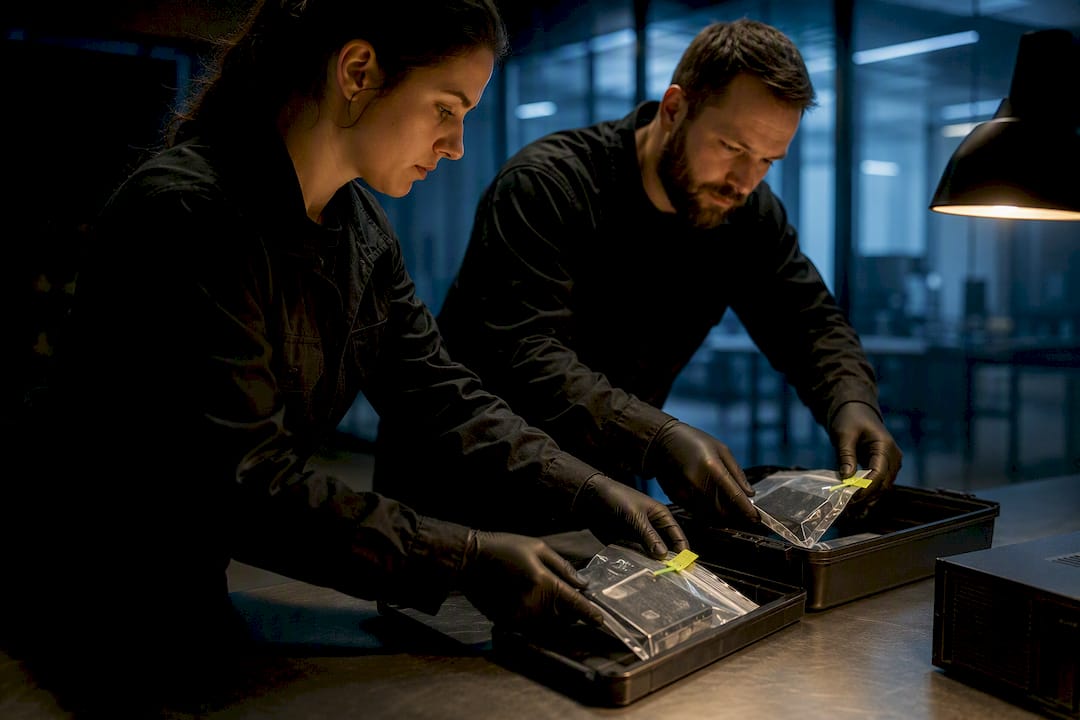 Responders handling secured forensic evidence